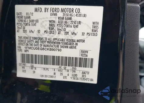 2012 Ford Escape Limited from USA, damaged, VIN 1FMCU0EG5CKB90793